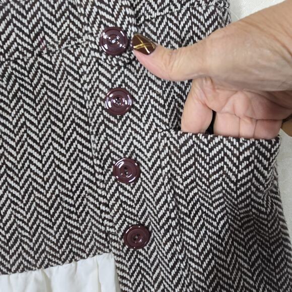 VTG Element Wool Blend Mini Skirt sz M Brown Herringbone Boho Ruffle Inset - Picture 6 of 16